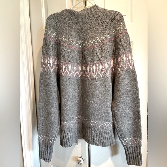 NWT🩶🩷 SUPER SOFT New - Fair Isle Style - Gray w Pink & White Design- Mock Neck - Picture 7 of 8